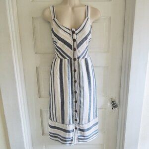 Universal Thread Blue & White Linen Blend Sun Dress S *Fits M